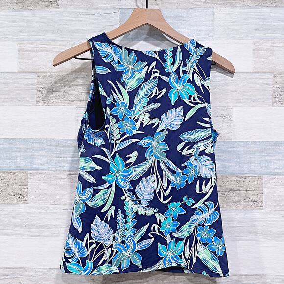 Lands End Swim Tropical Floral Tankini Swim Top Blue Lined Modest Womens 8 DDD - Picture 3 of 6